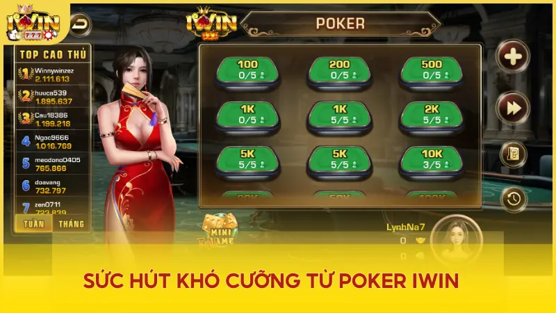 Hệ thống phòng chơi của Poker Iwin phù hợp với trình độ và khả năng tài chính người chơi